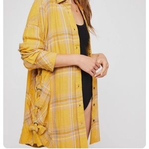 NWT FREE PEOPLE Sz S NORDIC DAY PLAID LONG SLEEVE BUTTON DOWN SHIRT YELLOW